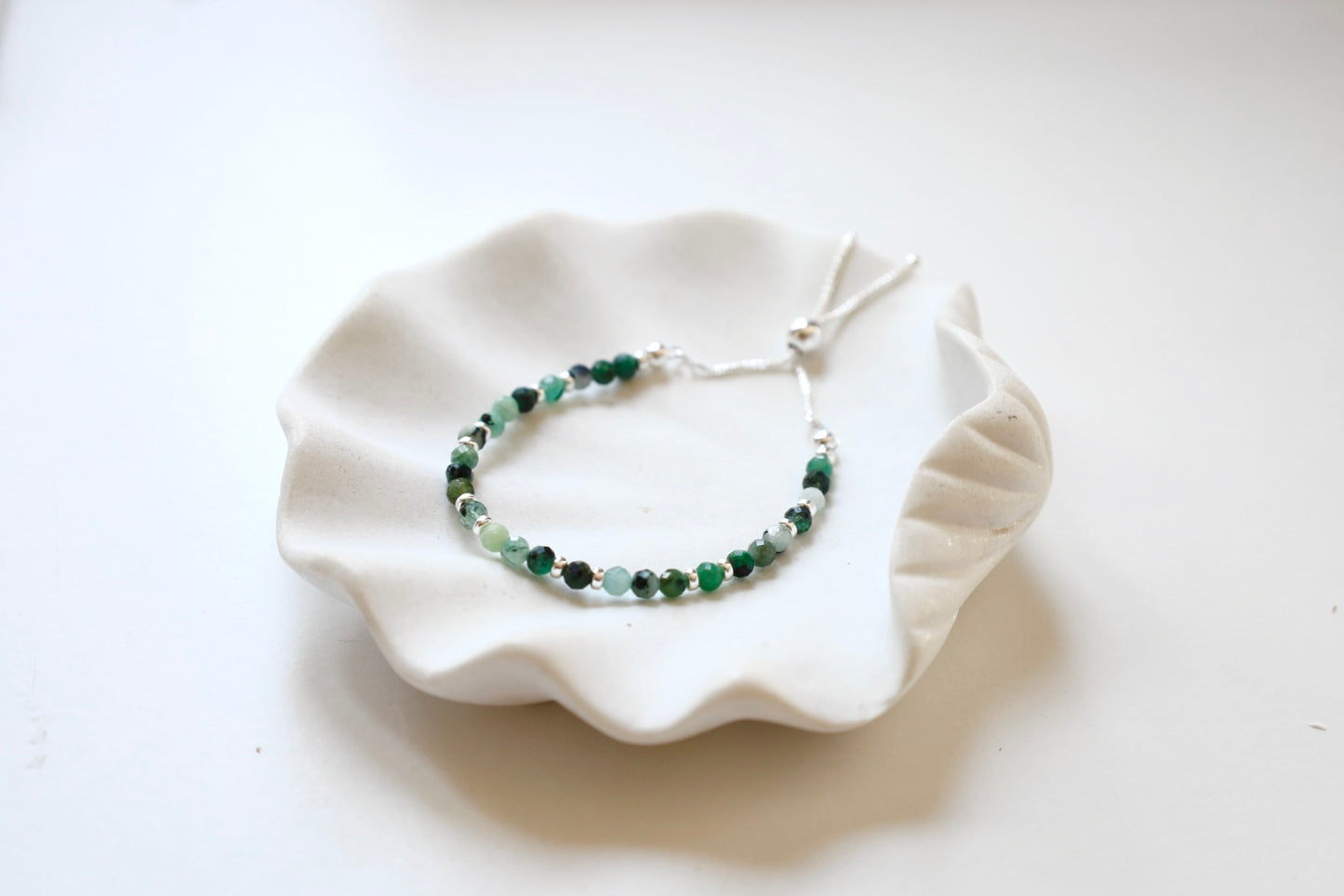 Dainty Emerald Adjustable Bracelet | 925 Sterling Silver | May Birthstone