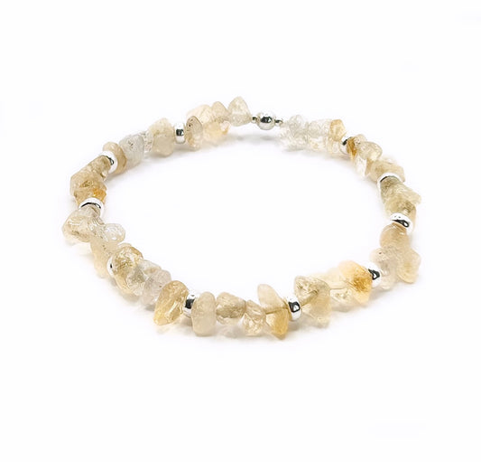 Citrine Quartz Chip Stone Healing Bracelet | 925 Sterling Silver