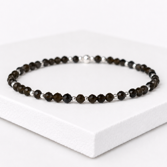 Dainty Golden Obsidian Gemstone Bracelet | 925 Sterling Silver