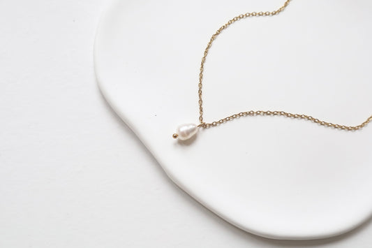 Tiny Freshwater Pearl Necklace- Gold