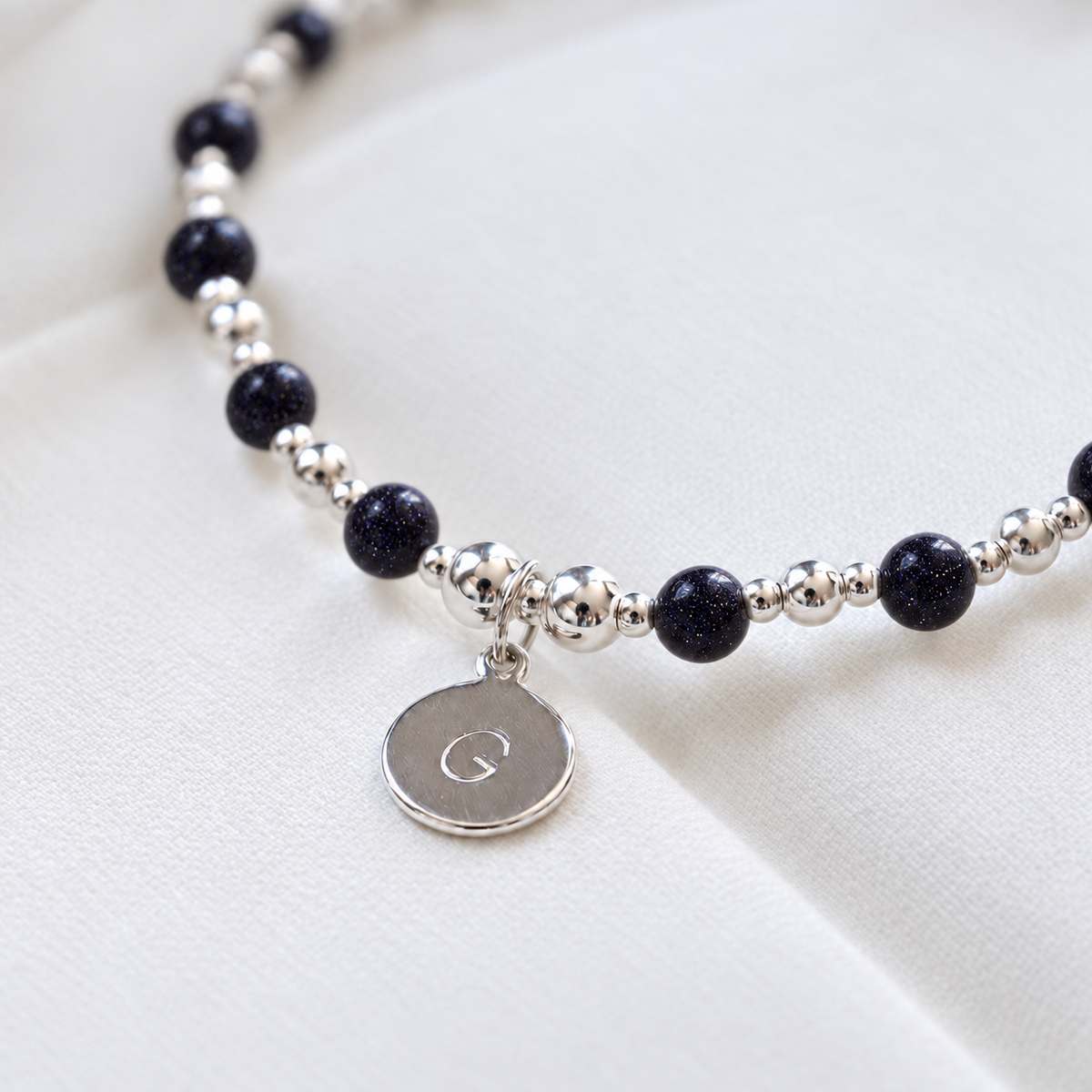 Personalised Blue Sandstone Initial Bracelet