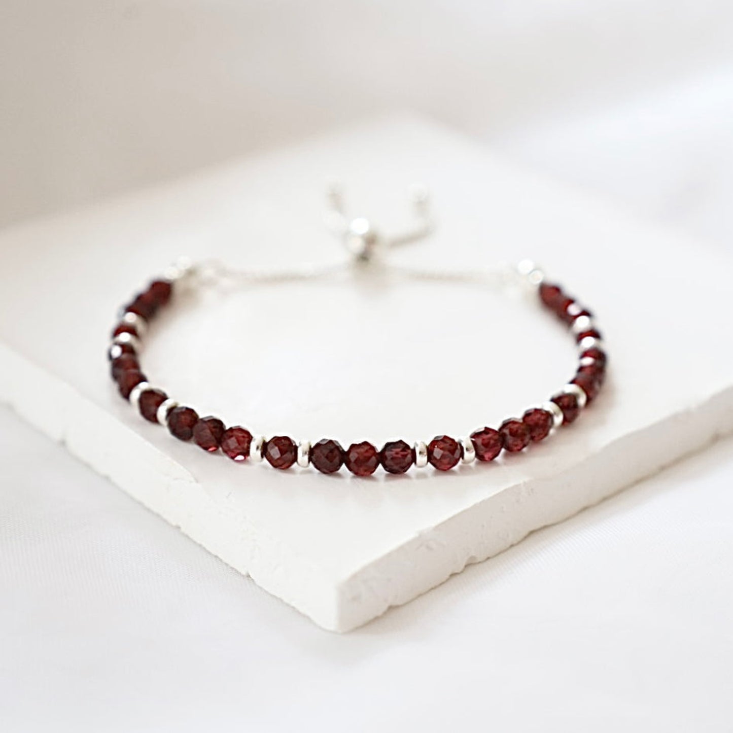 Dainty Garnet Adjustable Bracelet | 925 Sterling Silver | January Birthstone