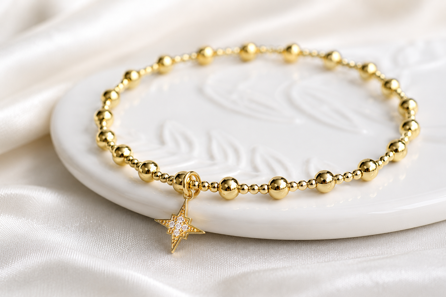Gold North Star Charm Bracelet | 925 Sterling Silver