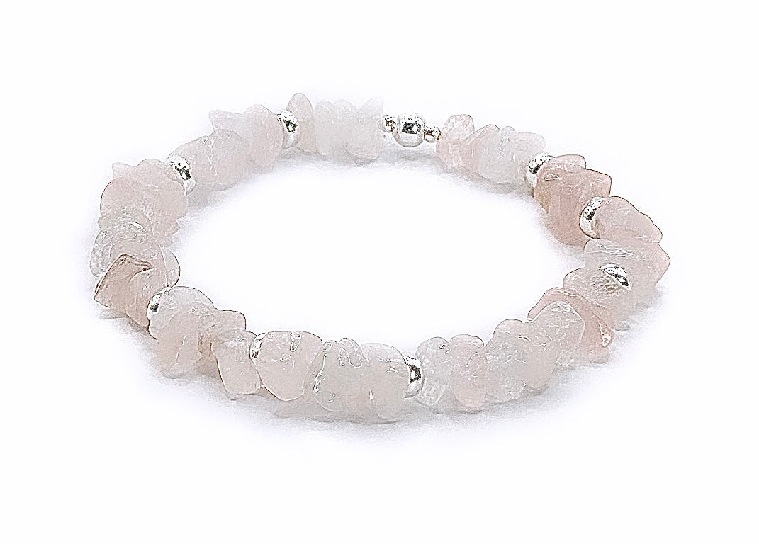 Rose Quartz Chip Stone Healing Bracelet | 925 Sterling Silver