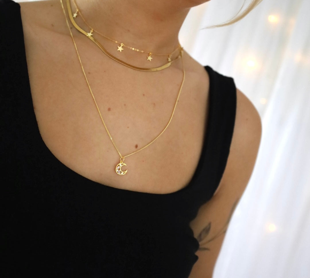 Gold Crystal Cresent Moon Necklace.