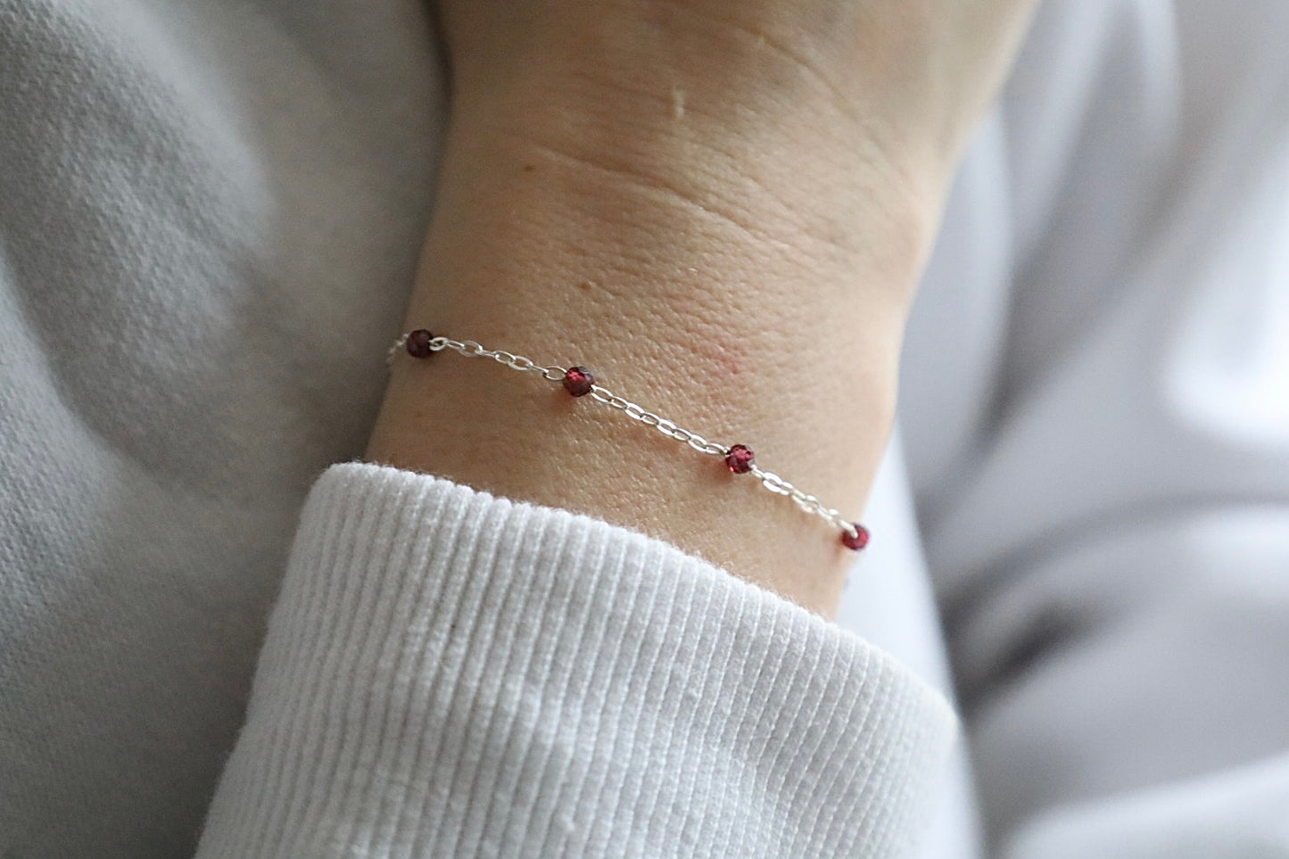 Garnet Bracelet. 925 Sterling Silver. January Birthstone