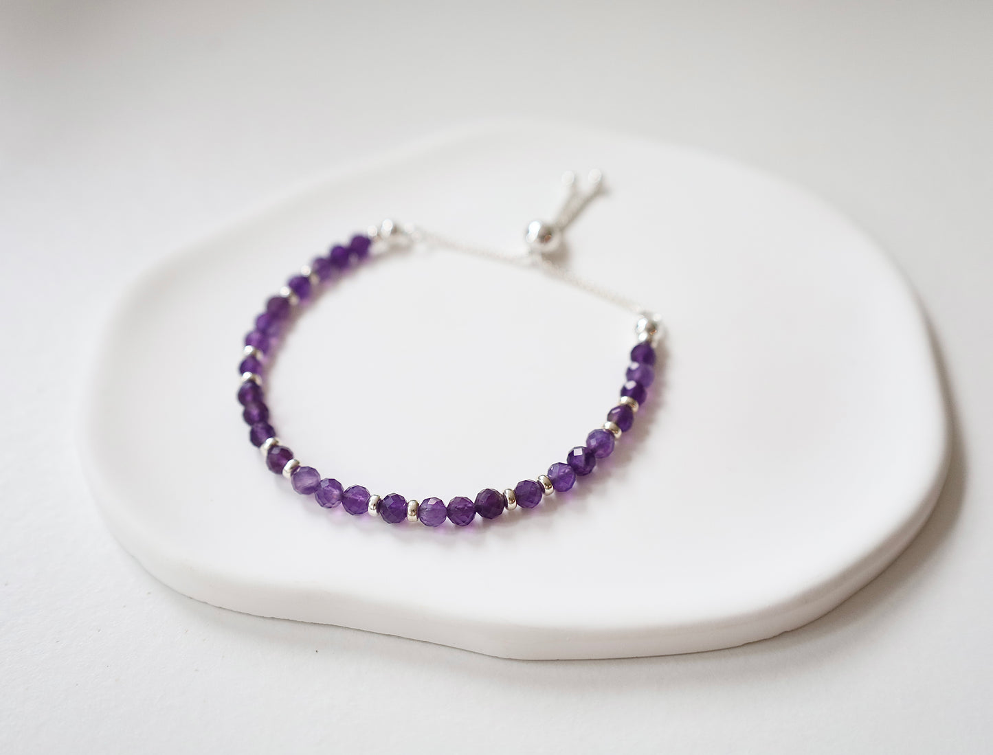 Dainty Amethyst Adjustable Bracelet | 925 Sterling Silver | Febuary Birthstone
