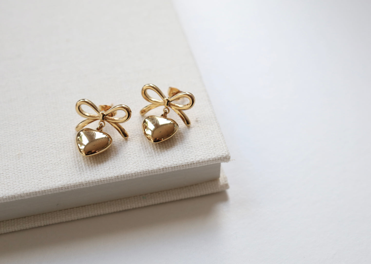 Gold Bow Heart Drop Earrings