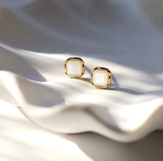 Organic Square Pearl Studs