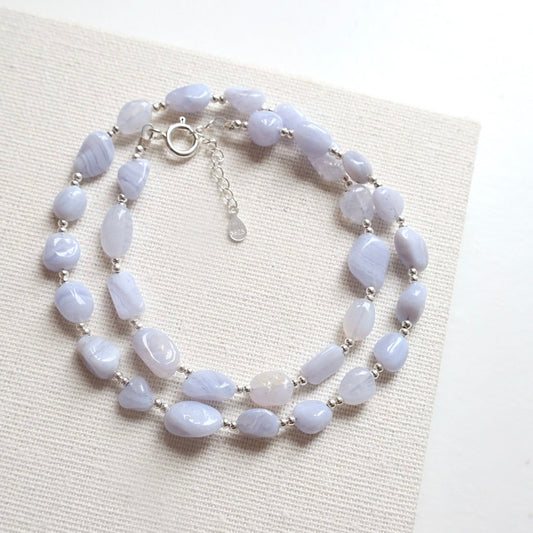 Blue Lace Agate Pebble Necklace