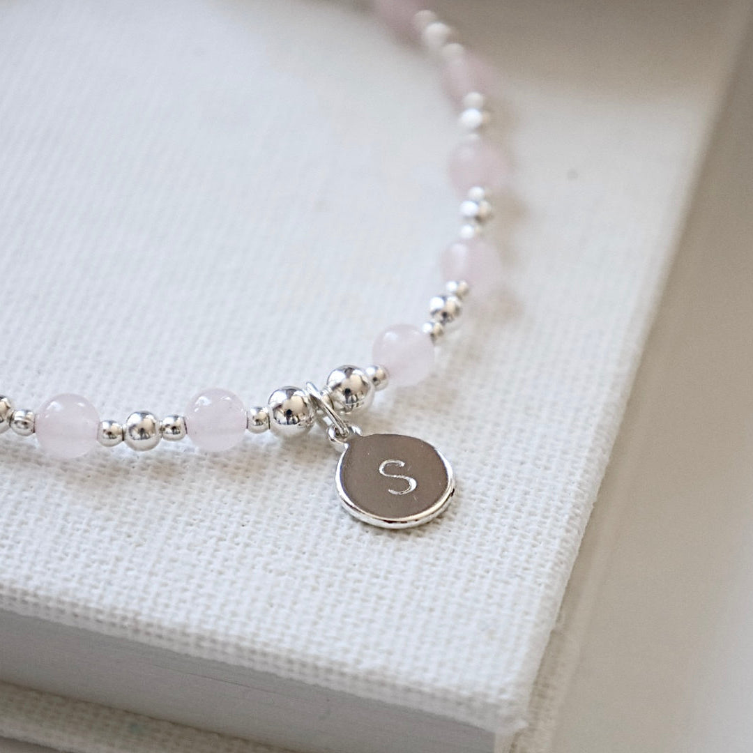 Personalised Rose Quartz Initial Bracelet