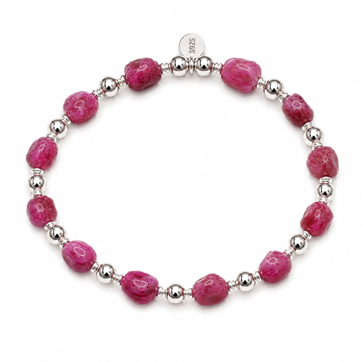 Pink Tourmaline Pebble Gemstone Bracelet | 925 Sterling Silver