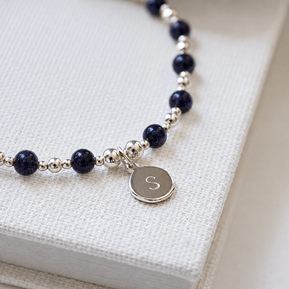 Personalised Blue Sandstone Initial Bracelet