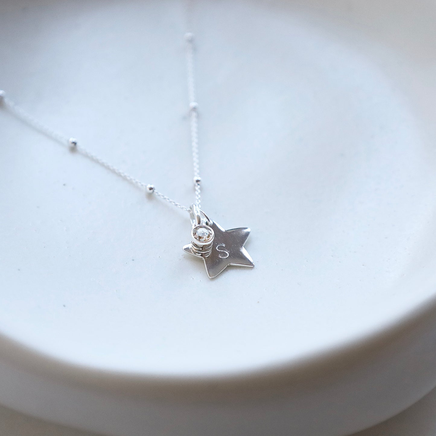 Personalised Star Pendant with birthstone charm- 925 Sterling Silver