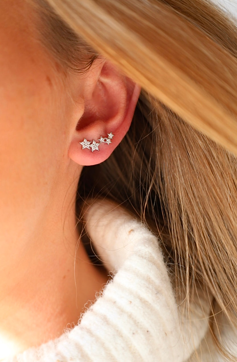 Star Climber Earrings- 925 Sterling Silver | Celestial Ear Crawlers