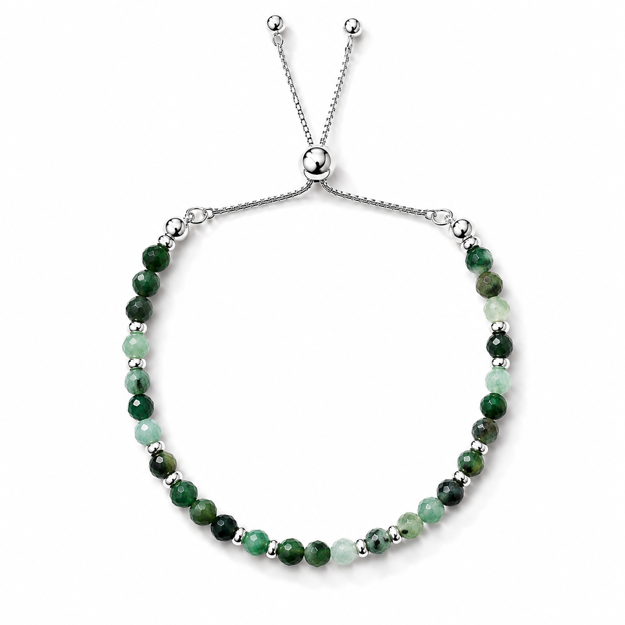 Dainty Emerald Adjustable Bracelet | 925 Sterling Silver | May Birthstone