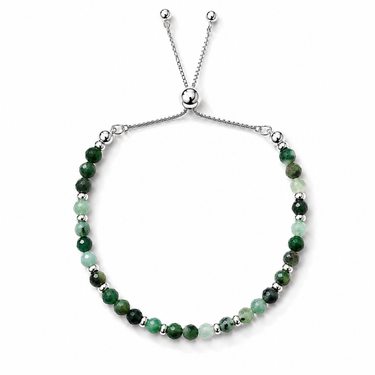Dainty Emerald Adjustable Bracelet | 925 Sterling Silver | May Birthstone