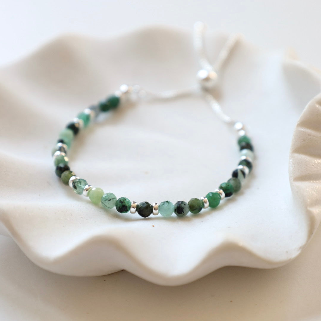 Dainty Emerald Adjustable Bracelet | 925 Sterling Silver | May Birthstone