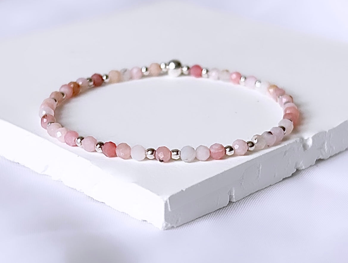 Pink Opal Gemstone Bracelet | 925 Sterling Silver