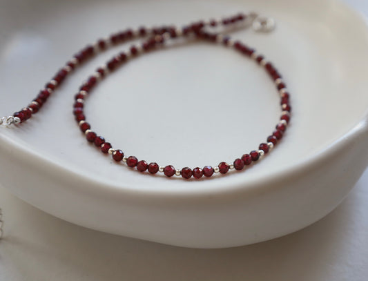 Dainty Garnet Gemstone Necklace | 925 Sterling Silver