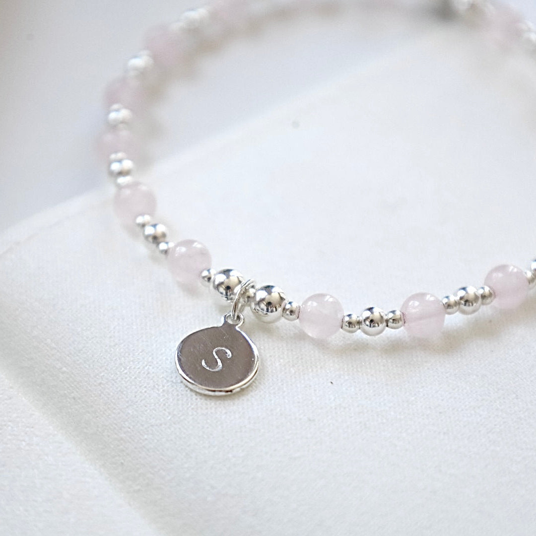 Personalised Rose Quartz Initial Bracelet