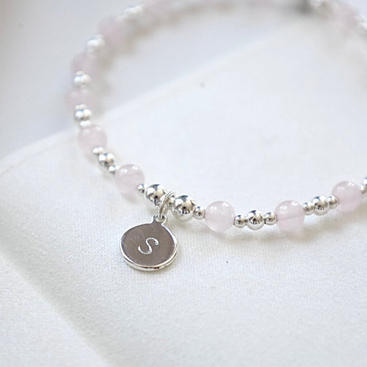 Personalised Rose Quartz Initial Bracelet