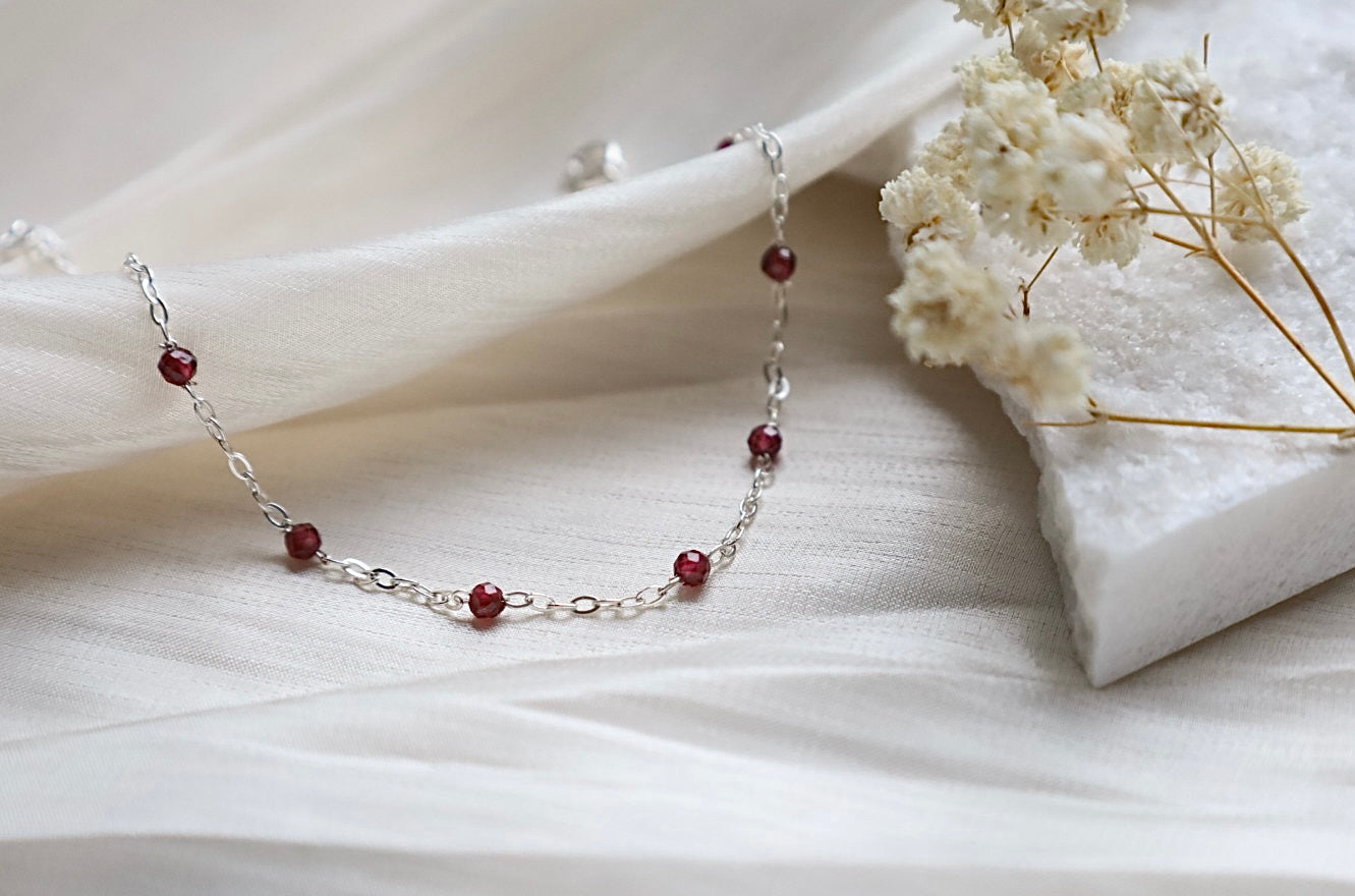 Garnet Bracelet. 925 Sterling Silver. January Birthstone