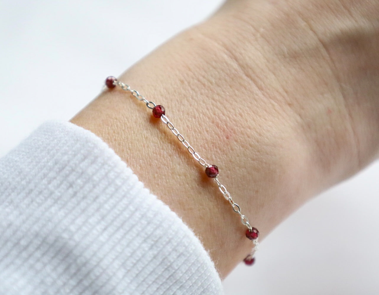 Garnet Bracelet. 925 Sterling Silver. January Birthstone