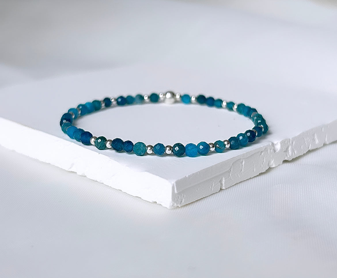 Dainty Blue Apatite Gemstone Bracelet | 925 Sterling Silver