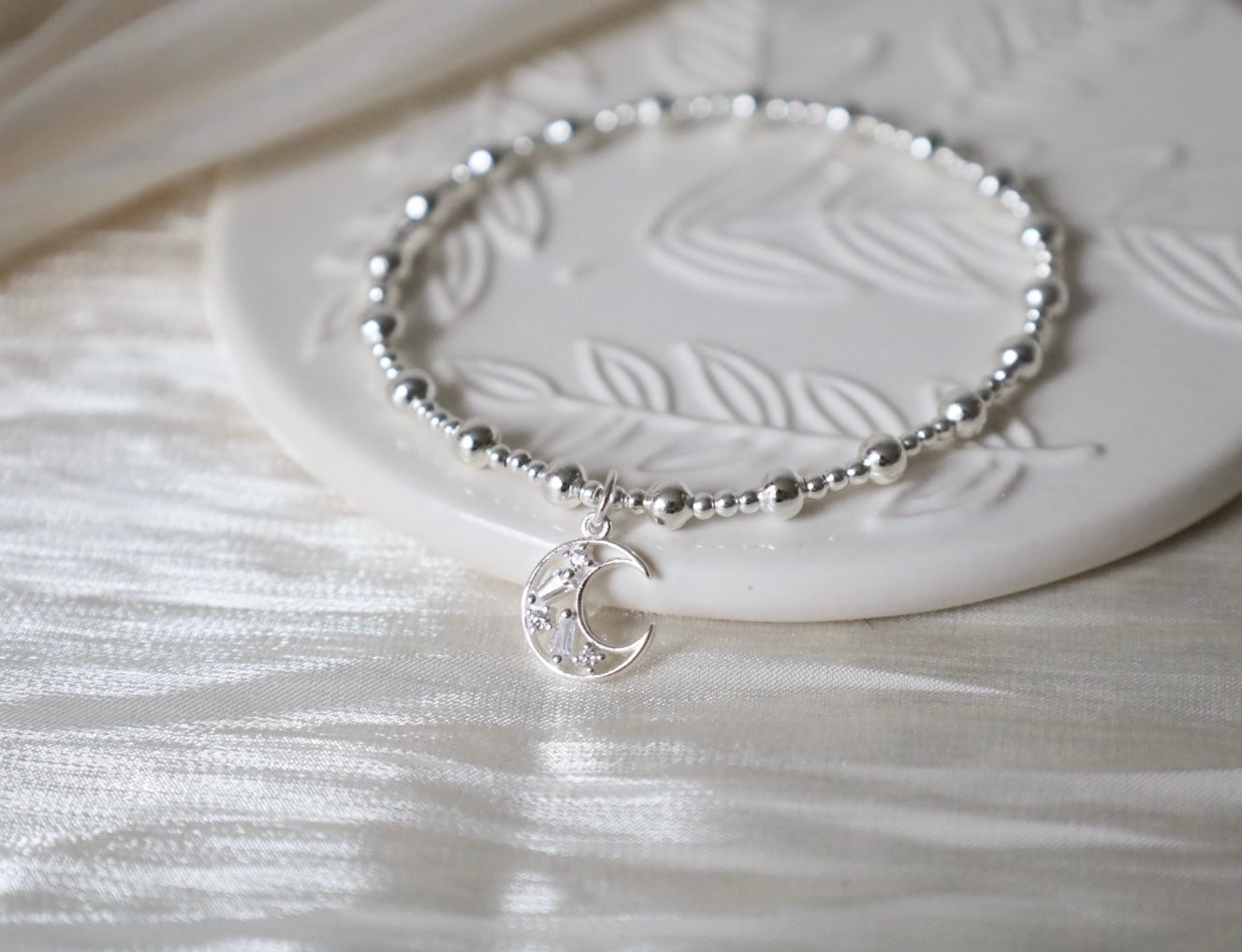 Crystal Cresent Moon Charm Bracelet | 925 Sterling Silver