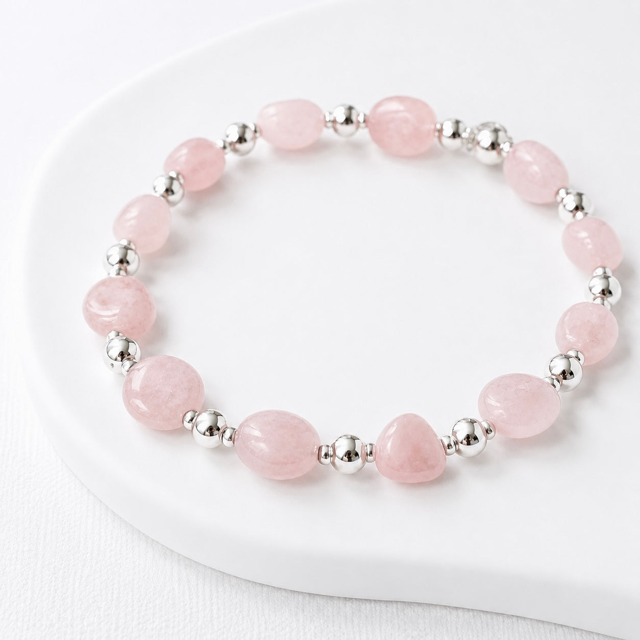 Rose Quartz Nugget Gemstone Bracelet | 925 Sterling Silver