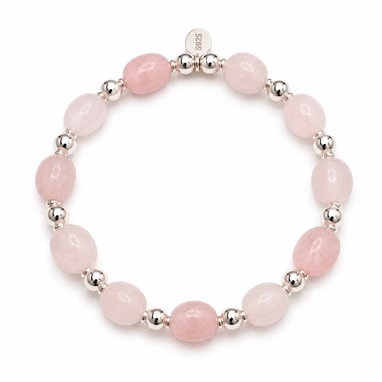 Rose Quartz Nugget Gemstone Bracelet | 925 Sterling Silver