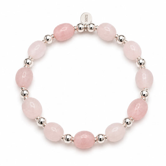 Rose Quartz Nugget Gemstone Bracelet | 925 Sterling Silver