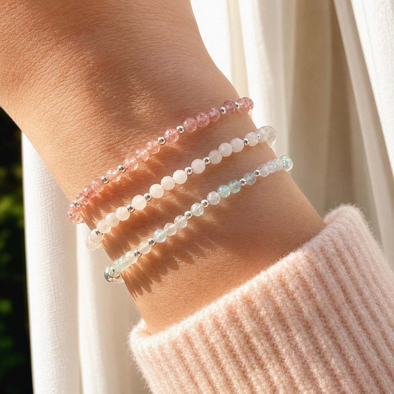 Dainty Aquamarine Gemstone Bracelet | 925 Sterling Silver | Gold
