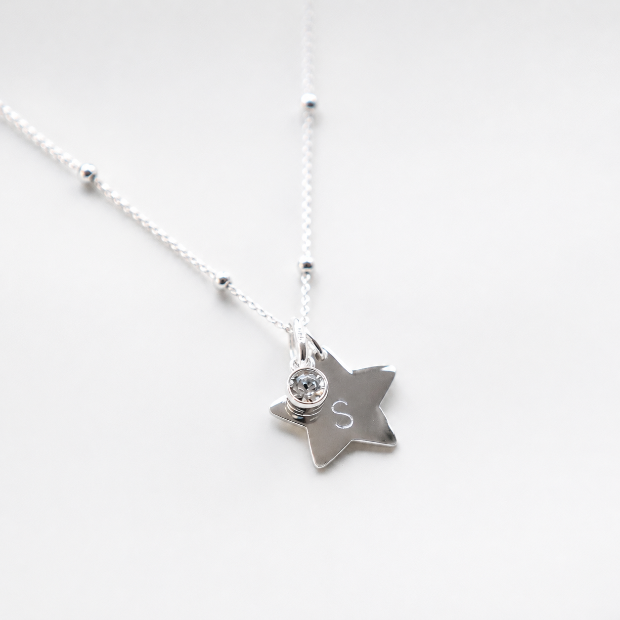 Personalised Star Pendant with birthstone charm- 925 Sterling Silver