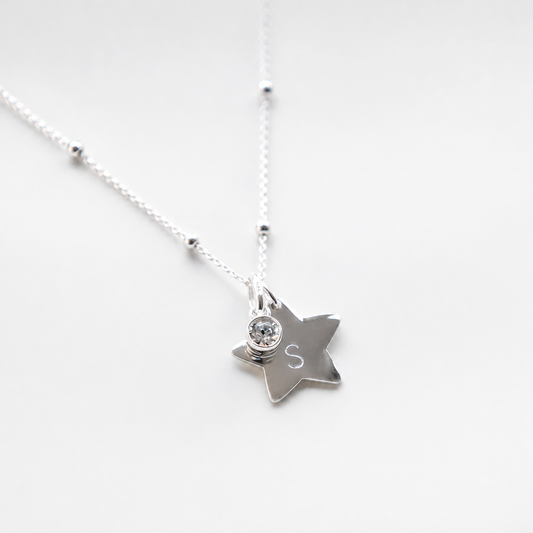 Personalised Star Pendant with birthstone charm- 925 Sterling Silver