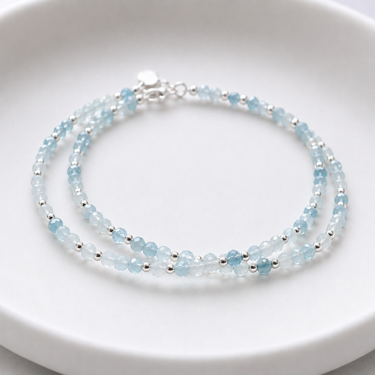 Dainty Aquamarine Gemstone Necklace | 925 Sterling Silver