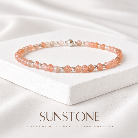 Dainty Sunstone Gemstone Bracelet | 925 Sterling Silver