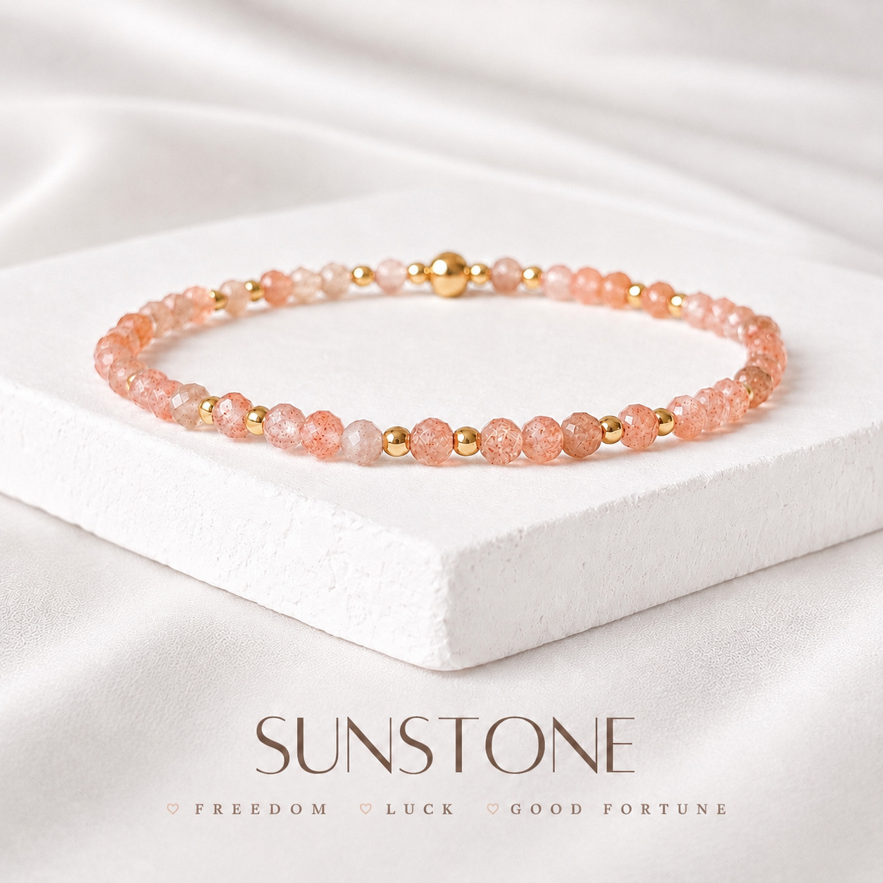 Dainty Sunstone Gemstone Bracelet | 925 Sterling Silver