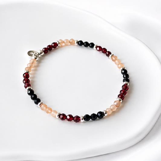 Garnet, Black Spinel and Sunstone Mixed Gemstone Bracelet