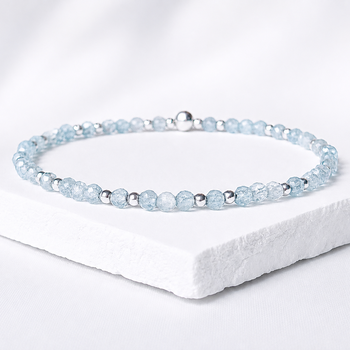 Dainty Aquamarine Gemstone Bracelet | 925 Sterling Silver | Gold