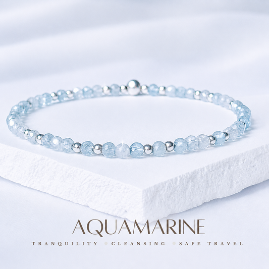 Dainty Aquamarine Gemstone Bracelet | 925 Sterling Silver | Gold