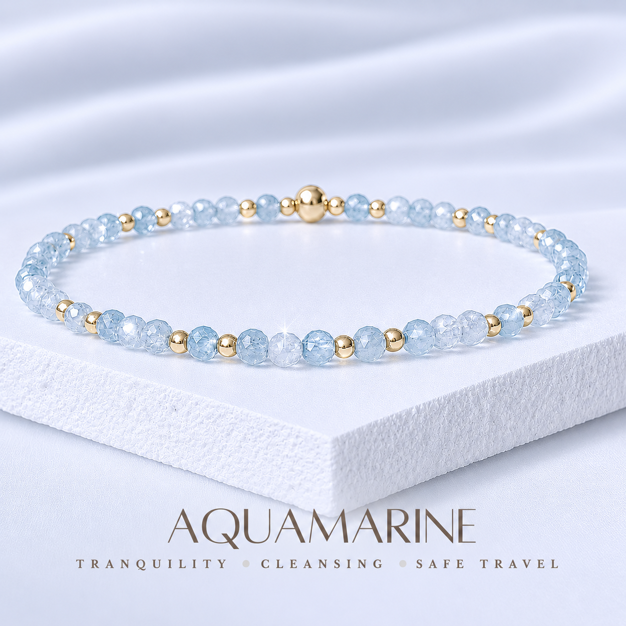 Dainty Aquamarine Gemstone Bracelet | 925 Sterling Silver | Gold