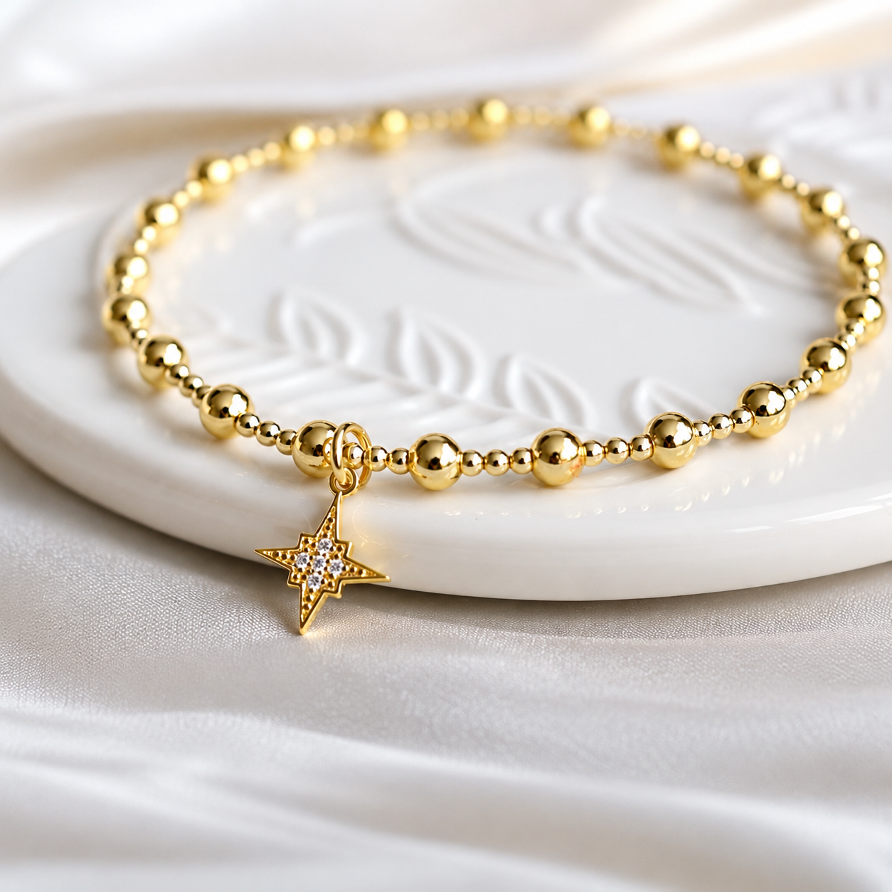 Gold North Star Charm Bracelet | 925 Sterling Silver