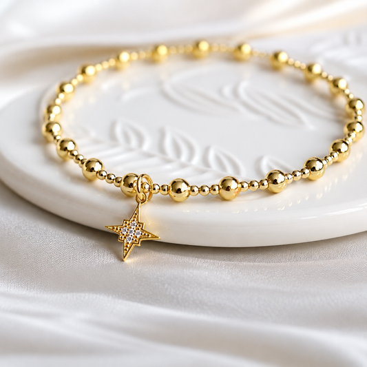 Gold North Star Charm Bracelet | 925 Sterling Silver