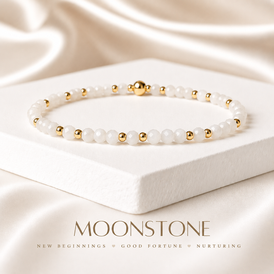 Dainty Moonstone Gemstone Bracelet | 925 Sterling Silver | Gold