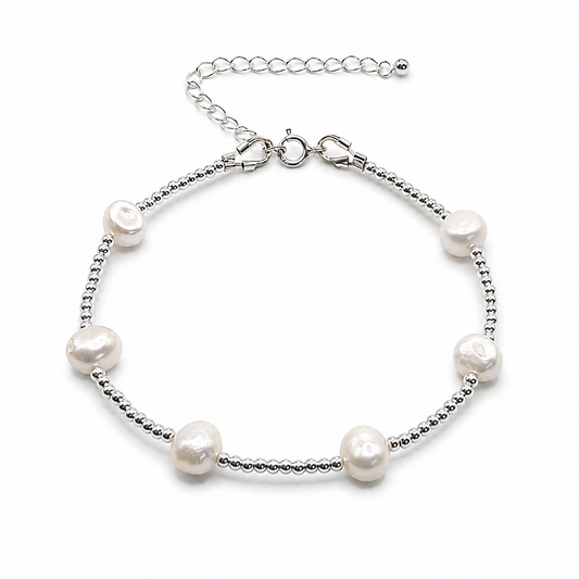 Freshwater Pearl Pebble Bracelet- 925 Sterling Silver
