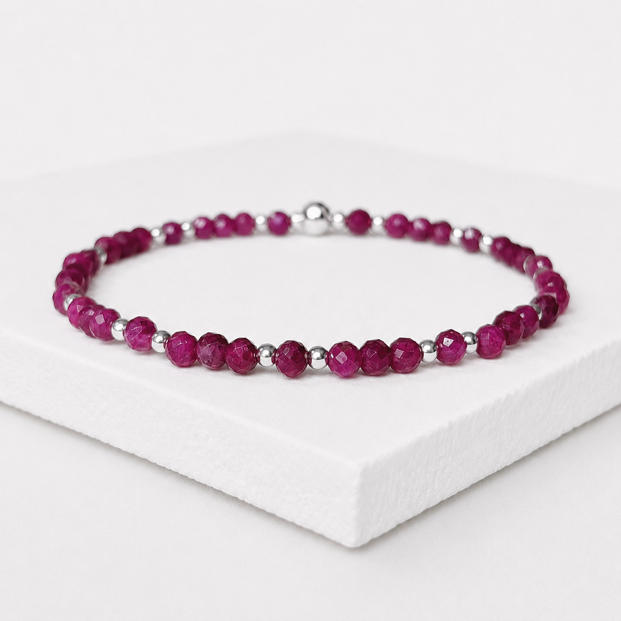 Dainty Pink Ruby Gemstone Bracelet | 925 Sterling Silver
