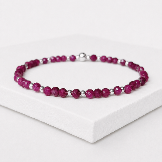 Dainty Pink Ruby Gemstone Bracelet | 925 Sterling Silver