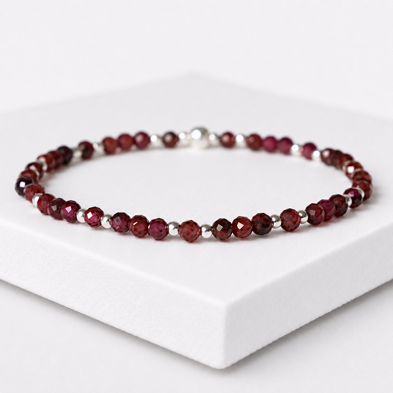 Dainty Garnet Gemstone Bracelet | 925 Sterling Silver | January Birthstone